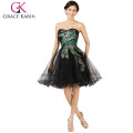 Grace Karin más nuevo diseño Strapless Tulle Ball corto pavo real vestido de cóctel CL007541-1